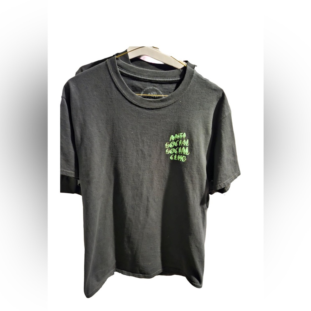 Anti Social Social Club, barely worn Charcoal Tee with Neon Green Logo.